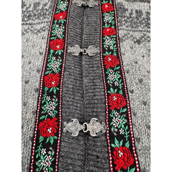 Vintage Nordic Wool Cardigan Sweater Gray Fair Isle Reindeer Pattern XL - Picture 4 of 12